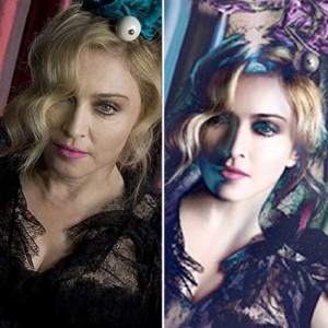 Digitally altered Madonna, before and after.